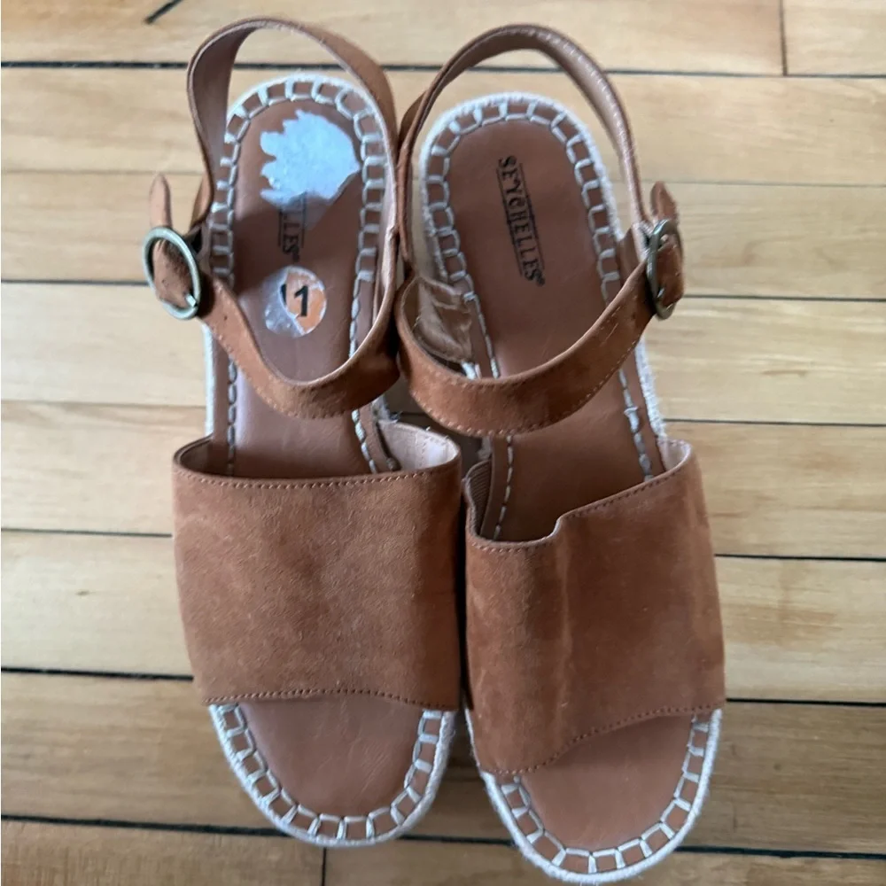 Seychelles Womens‎ Stacked Platform Espadrille Sandals Vegan Brown